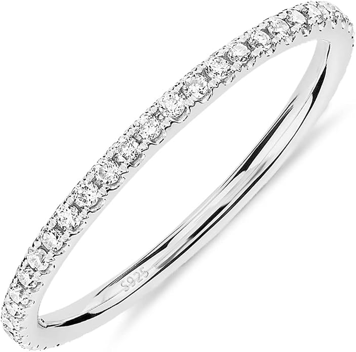 PAVOI Gold Plated Solid 925 Sterling Silver CZ Simulated Diamond Stackable Ring Eternity Bands for Women