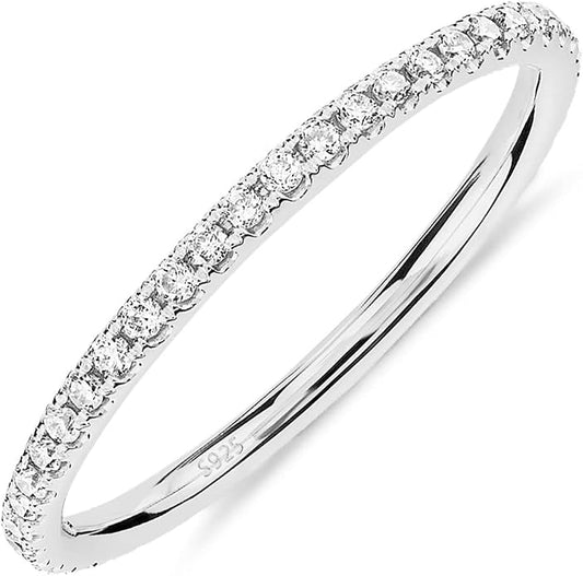 PAVOI Gold Plated Solid 925 Sterling Silver CZ Simulated Diamond Stackable Ring Eternity Bands for Women
