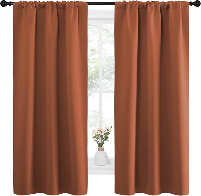 NICETOWN Blackout Curtains and Drapes - Thermal Insulated Solid Rod Pocket Blackout Draperies/Panels (Burnt Orange, 1 Pair, 34 by 63 inches)
