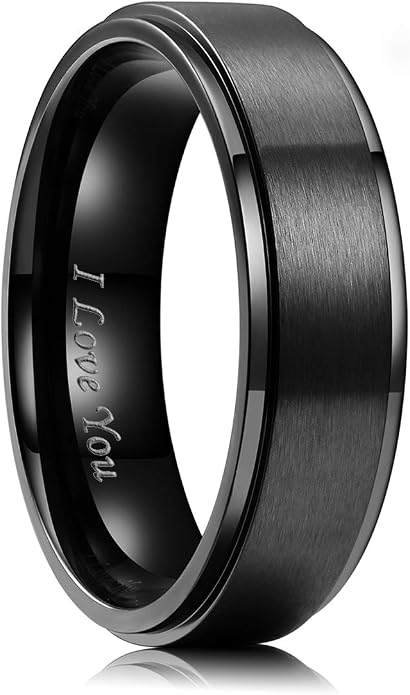 King Will 316L Stainless Steel Wedding Ring for Men Women, 2mm-8mm Width Black/Silver/Gold Wdding Band Laser I Love You Multic Style,Comfort Fit Size 4-16