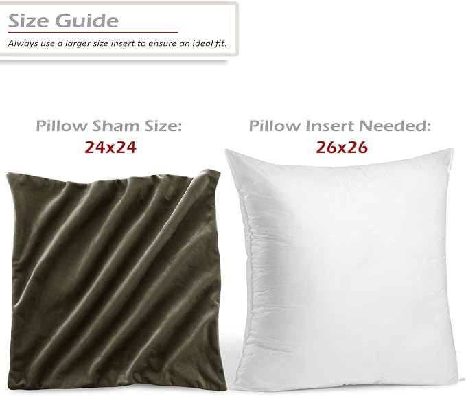 Nestl Throw Pillow Covers, Cozy Velvet Decorative Pillow Cases 24 x 24 Inches, Soft Solid Couch Pillow Covers for Sofa, Bed and Car, Set of 2 - Khaki