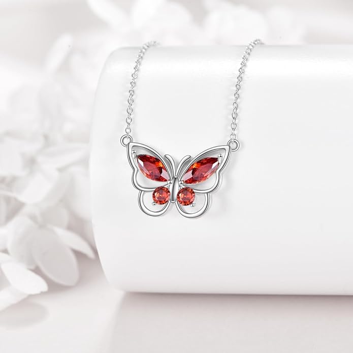 Butterfly Necklace for Women 925 Sterling Silver Crystal Butterfly Pendant Birthstone Amethyst Jewelry Gift