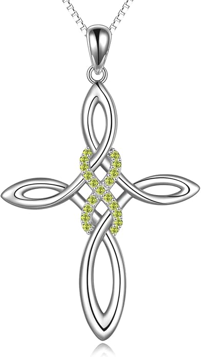 LUHE Celtic Knot Cross Necklace Sterling Silver Birthstone Polished Religious Infinity Celtics Jewelry Gifts for Women