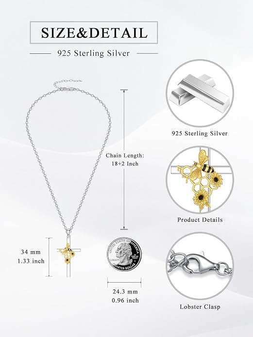 Cross Necklace for Women 925 Sterling Silver I Love You Necklace Religious Jewelry with Gift Box for Mother Daughter