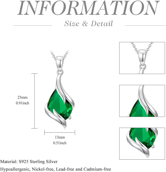 HPQQ Birthstone Necklace for Women 925 Sterling Silver Teardrop Pendant Fine Jewelry Birthday Mothers Day Gifts for Women Mom Her