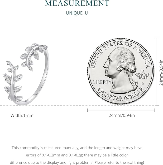 MUNDELL 925 Sterling Silver Simple Multi-layer Leaf Adjustable Ring Green Lucky Leaves Statement Ring for Women Promise Ring Fine Jewelry