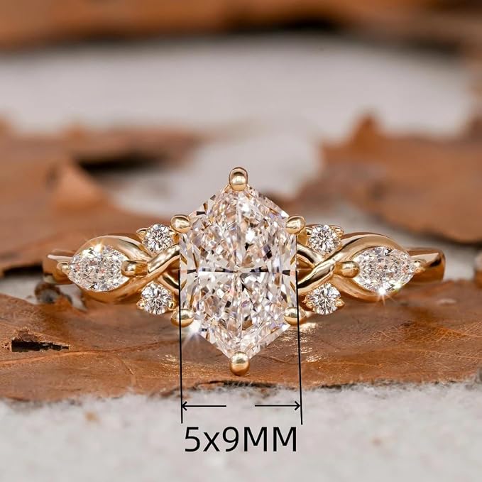 14K Gold Plated Marquise Cut Engagement Ring for Women, Wedding Promise Cubic Zirconia CZ Band Simulated Diamond Rings for Women's Size 9#