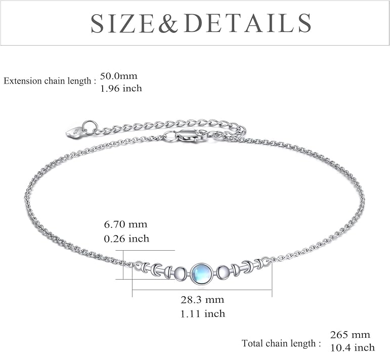 CRMAD Moonstone Moon/Star/Daisy/Turquoise/Rose Flower/Cat/Star/Hecate/Airplane/Pearl/Chakra/Rose Pearl/Butterfly/Wave/Starfish Anklet for Women Sterling Silver Anklet Irish Jewelry