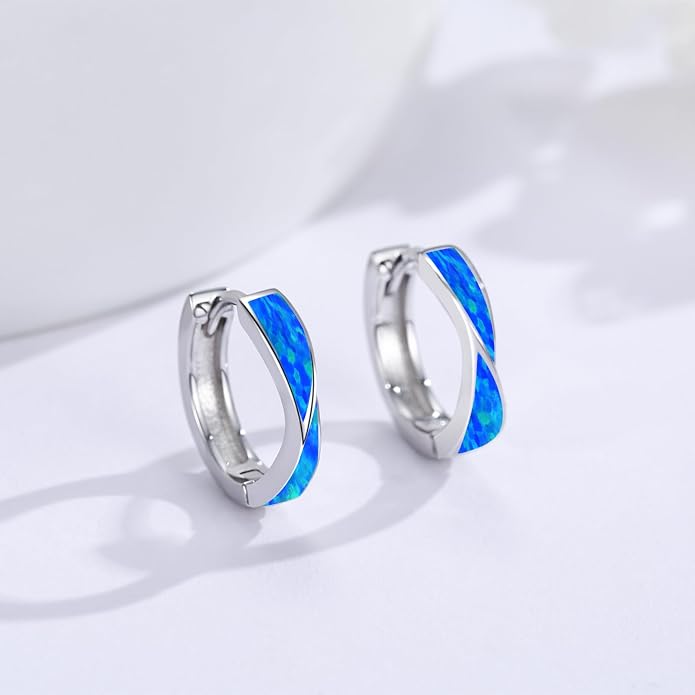 KiiKii Opal Hoop Earrings for Women 925 Sterling Silver 15mm Twisted Huggie Earrings Opal Jewelry Gifts for Birthday Anniversary Christmas