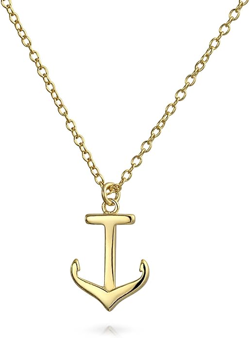 Bling Jewelry Minimalist Tiny Nautical Ocean Vacation Boat Anchor Pendant Necklace For Women Teens14K Gold Plated .925 Sterling Silver 16 In