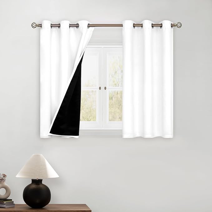 BGment Short Blackout Curtains for Windows - 40 Inch Curtains White Thermal Insulated Grommet Drapes for Kitchen Bathroom Bedroom, 2 Panels, 42 X 40 Inch