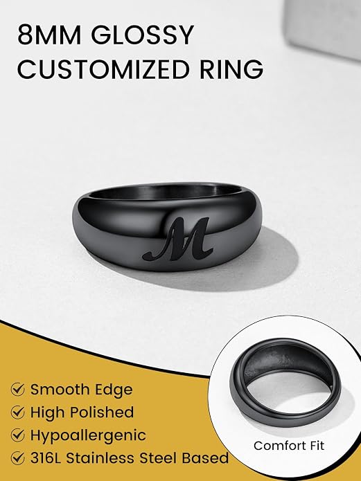 GOLDCHIC JEWELRY Chunky Dome Ring for Women, Stainless Steel Bold Stacking Croissant Statement Ring For Men (Size 7-12, Custom)