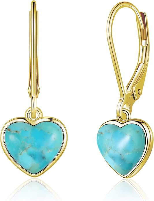 Heart Natural Turquoise Earrings for Women - Top AAA Grade, Hypoallergenic 925 Sterling Silver Leverback Dangle Earrings, Trendy Jewelry Gifts