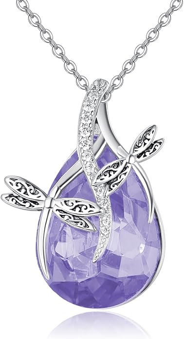 PRAYMOS S925 Sterling Silver Birthstone Necklaces for Women Dainty CZ Necklace Dragonfly Pendant Minimalist Jewelry Gift