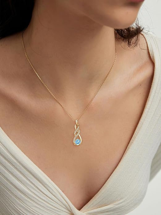 Birthstone Necklaces for Women 925 Sterling Silver Infinity Pendant Created Gemstone Jewelry for Her, 16"+2"