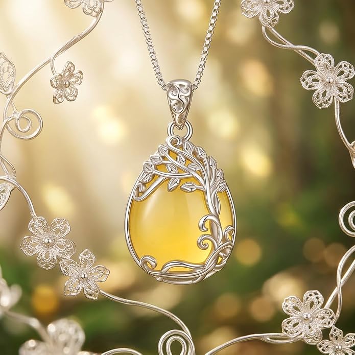 Teardrop Moonstone Necklace for Women Tree of Life/Filigree Birthstone Pendant Necklace Jewelry
