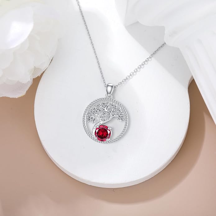 LONAGO Birthstone Tree of Life Necklace Sterling Silver Tree Pendant Necklace Gift for Women