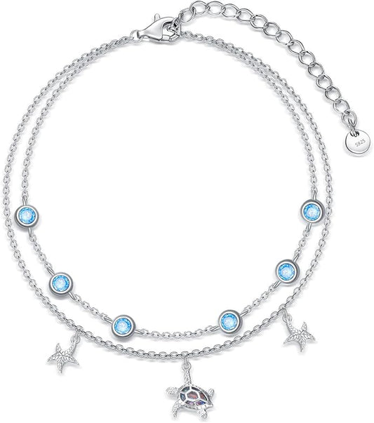 Dorunmo Anklet Bracelets For Women 925 Sterling Silver Birthstone/Infinity/Butterfly/Evil Eye/Turtle/Pineapple/Starfish/Heart Anklets Bracelets Jewelry Gifts for Women