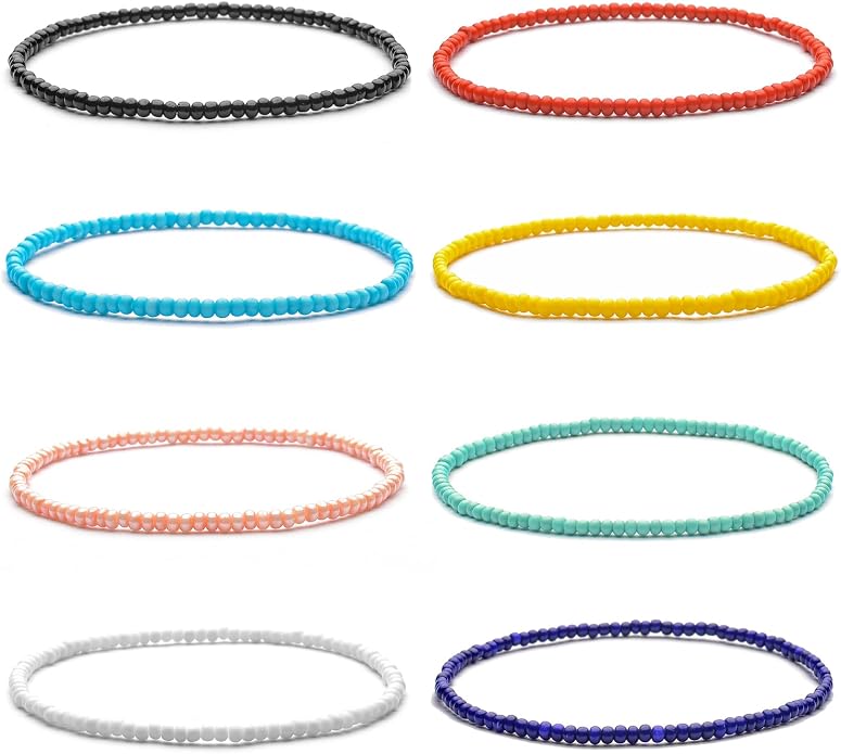 XIJIN 18 Pieces Elastic Beaded Anklets for Women Handmade Beach Boho Colorful Beads Ankle Bracelets Set