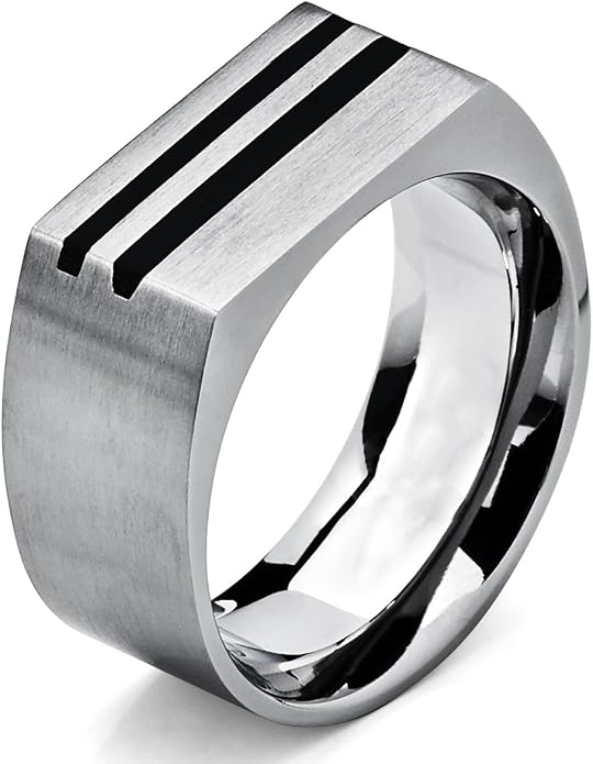 Metal Masters Men's Bold Titanium Pinky Ring Bands with Resin Inlay, Brushed Finish Comfort Fit 10mm Wide