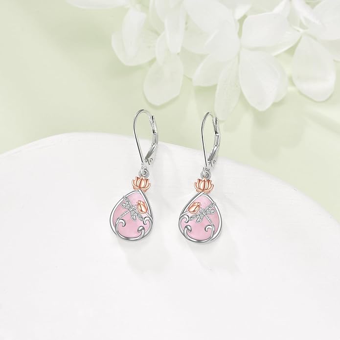 AOBOCO Teardrop Dangle Earrings for Women 925 Sterling Silver Moonstone Flower Filigree Leverback Jewelry Birthday