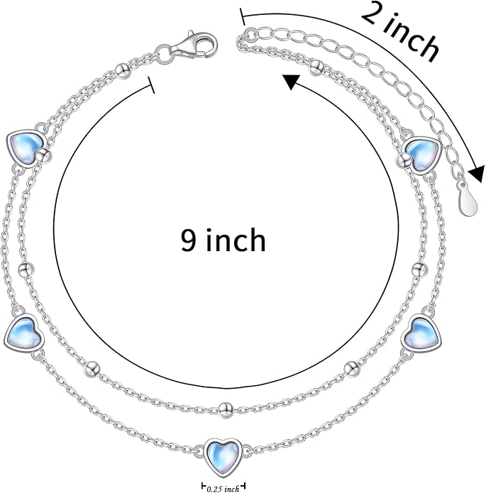 Flyow Anklet for Women S925 Sterling Silver Adjustable Foot Beaded Heart Charm Ankle Bracelet Anklets Jewelry