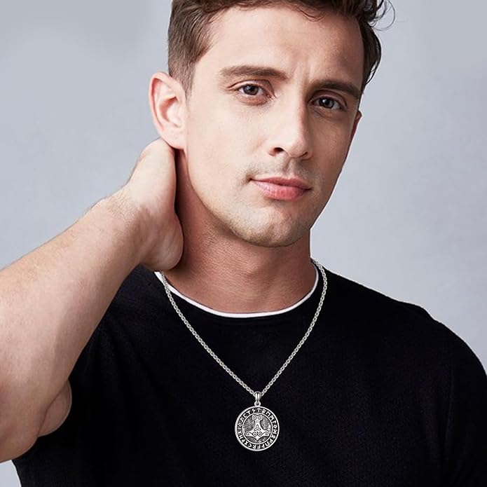 POPLYKE Faith/Sword/Mustard Seed/Horse/Wolf/Thor's Hammer/Viking/Devil Eyes Snake Sterling Silver Necklace for Men Jewelry Birthday Gifts