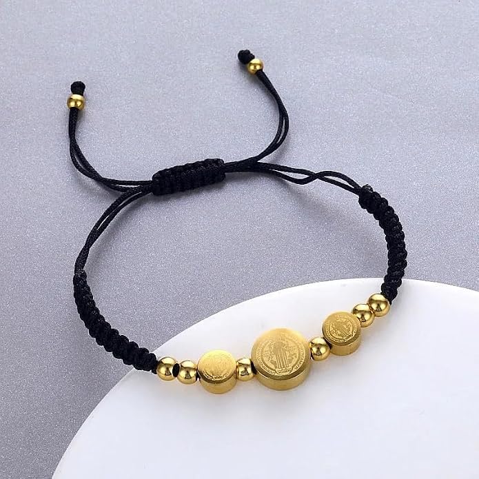 14K Gold Filled San Benito Bracelet For Women And Men, Saint Benedict Medal Bracelet Adjustable String Bracelets Religious, Pulseras De San Benito, Rosario De San Benito