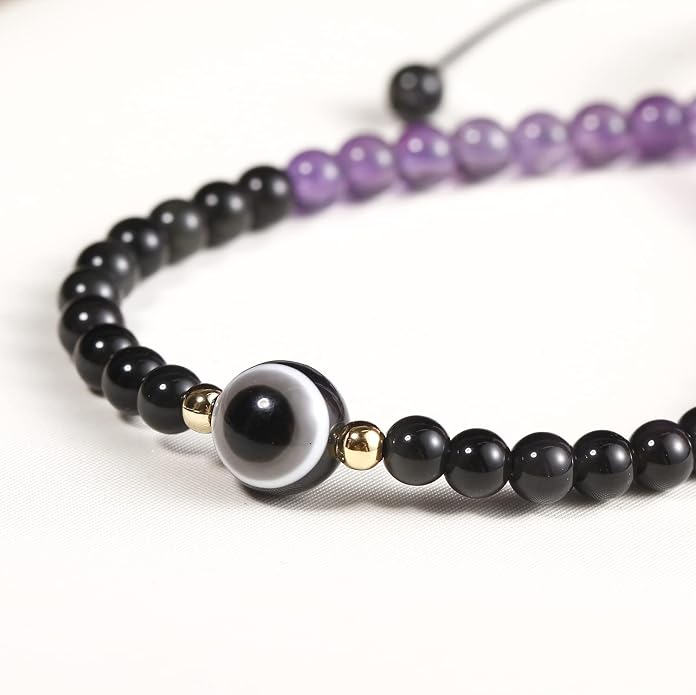 Evil Eye Anklet Bracelets for Women Energy Healing Crystals and Gemstones Worry Stone Beach Foot Meditation Yoga Jewelry