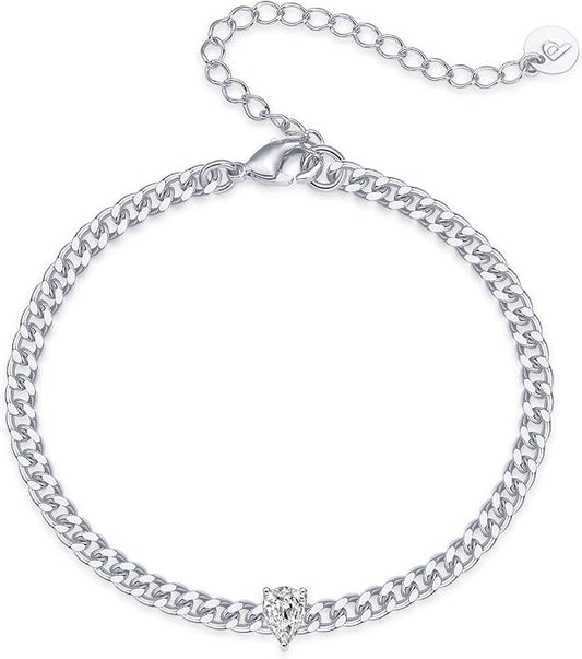 PAVOI 14K Gold Plated Cubic Zirconia Solitaire Diamond Bracelet | Bridesmaid Bracelets | Curb Cable Bracelets for Women