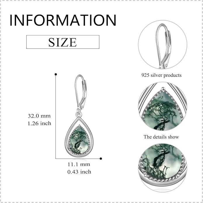 VONALA Dangle Earrings 925 Sterling Silver Opal Larimar Lapis Sapphire Turquoise Moss Agate Crystal Dangling Earrings Jewelry Gift for Women