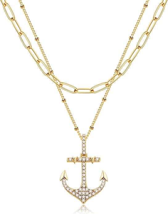 MEVECCO Layered Heart Necklace Pendant Handmade 18k Gold Plated Dainty Gold Choker Arrow Bar Layering Long Necklace for Women