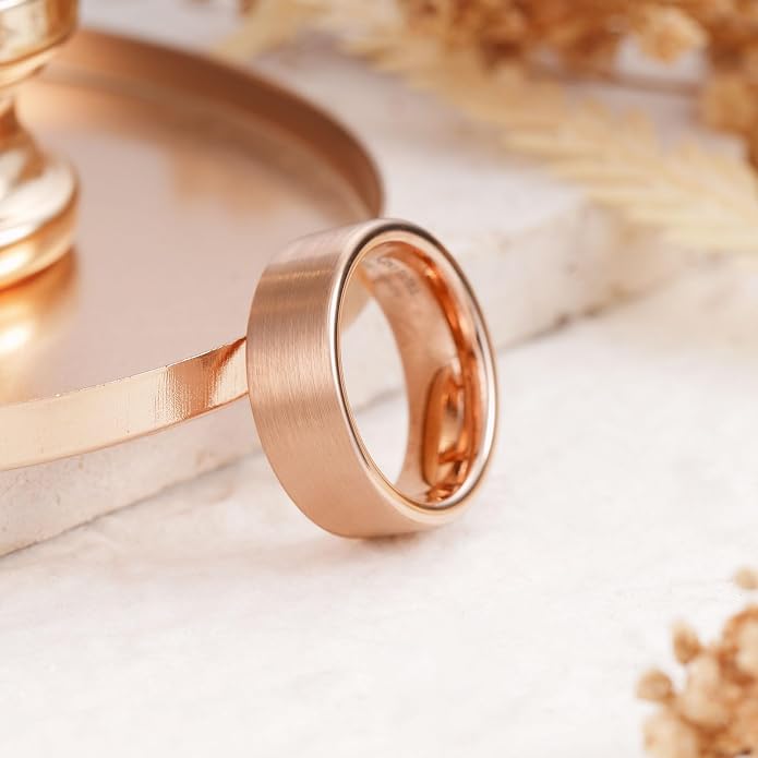 King Will Basic Gold/Rose Gold/Brown Plated Tungsten Wedding Band for Men/Women, 2mm/4mm/6mm/8mm/10mm/12mm Width Band Rings, Pipe Cut Matte Brushed Finish Cigar Band Ring Comfort Fit