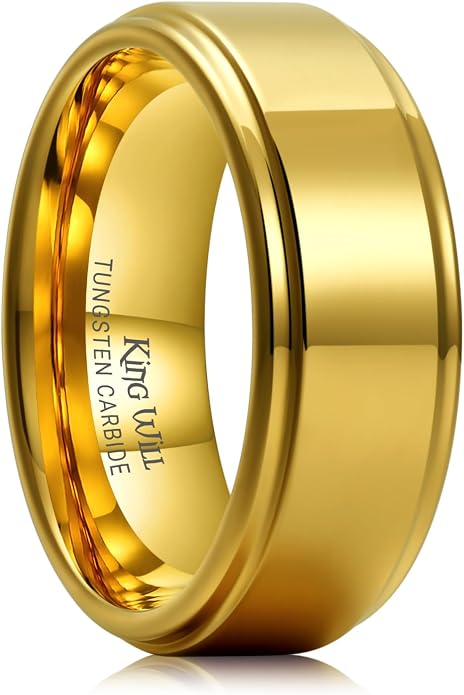 King Will 8mm Black Silver Mens Polished Tungsten Wedding Rings High Polish Surface Wedding Band Blue Silver Step Edge Comfort Fit