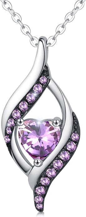 KiiKii Birthday Gifts for Women Birthstone Necklace Platinum Plated 925 Sterling Silver Forever Love Heart Pendant Meaningful Jewelry Gifts for Wife Mom