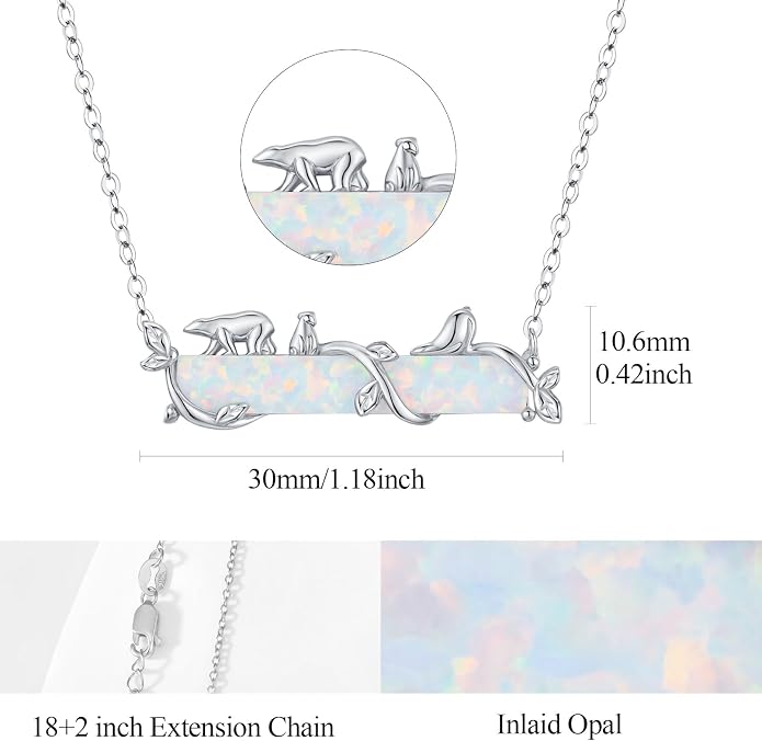 Bar Opal Leaf Necklace For Women S925 Sterling Silver White Opal Pendant with Leaf Charm Bar Pendant Jewelry Gift For Mom Daughter Wife