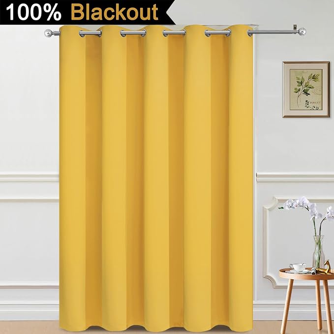 Yakamok Mustard Yellow Blackout Patio Door Curtain Panels W70 x L84, 1 PCS | Noise Reducing Barrier Panel for Sliding Glass Door, 2 Thick Layers Heat Full Light Blocking Patio Door Drapery