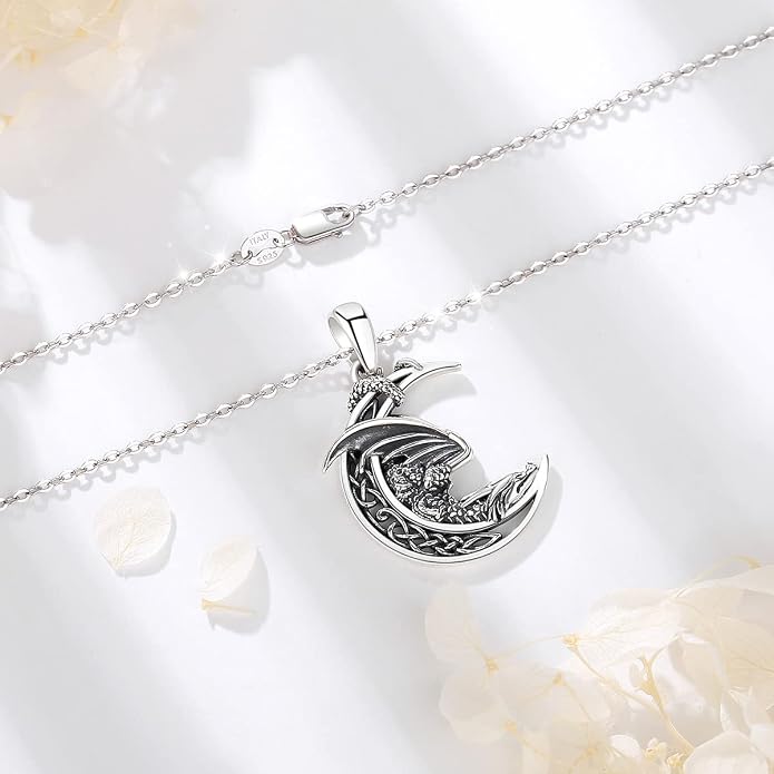 Vito 925 Sterling Silver Viking Necklace for Women Men, Viking Dragon/Wolf/Horse/Tree of Life Pendant Norse Amulet Nordic Jewelry for Men
