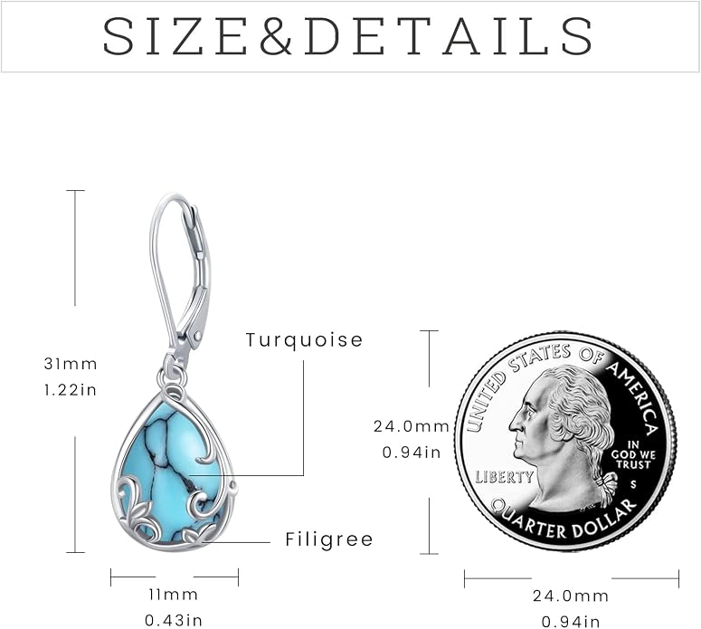 Dangle Earrings Sterling Silver Moonstone/Turquoise/CZ/Crystal Earrings for Women Tree of Life Animal Filigree Leverback Earrings Jewelry Gifts