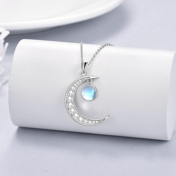 YAFEINI Moonstone Moon Necklace Sterling Silver Crescent Moon Pendant Necklace Jewelry Gifts for Women Teen Girls