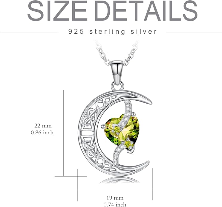 TOUPOP Moon and Star Birthstone Necklace for Women 925 Sterling Silver Celtic Moon Jewelry Birthday Mothers Day Gifts for Mom Wife Her