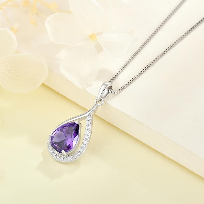 Teardrop Birthstone Necklace for Women 925 Sterling Silver White/Yellow Gold Plated Cubic Zirconia Pendant Necklace Jewelry for Her