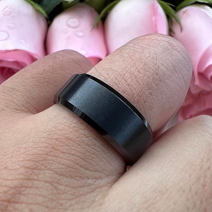 TUTISS 6mm 8mm Tungsten Rings for Men Women Fashion Engagement Wedding Bands Matte Finish Beveled Edges Comfort Fit