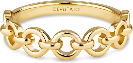 DEVATA Gold or Rhodium Plated Sterling Silver 925 – Eternity, Band Ring for Women – Heart, Knot, Clover, Infinity, Mariner, Cable, Curb, Cuban, Figaro, Daisy, Rope, Ribbed, Dome