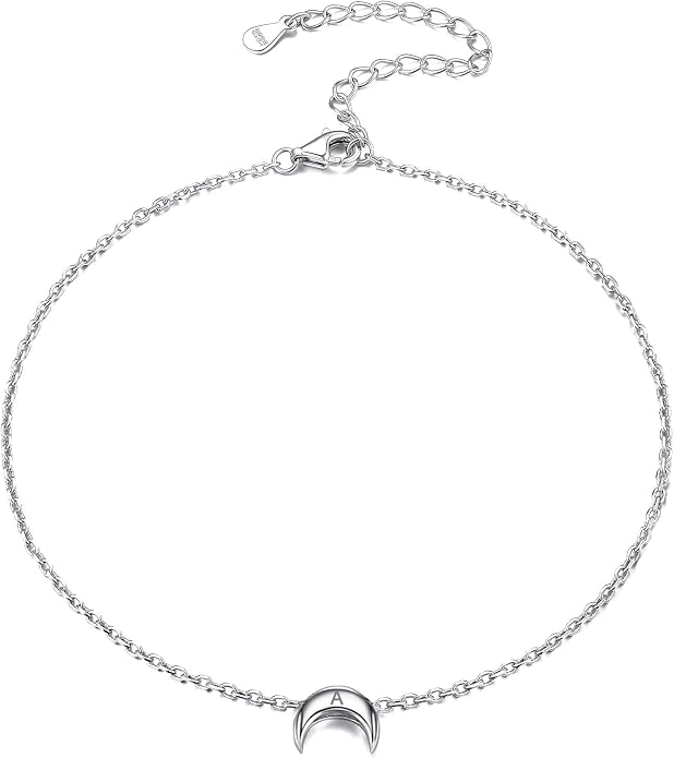 ChicSilver Personalized 925 Sterling Silver Tiny Heart/Moon/Star/Sun/Dot/Triangle Anklets Simple Dainty Foot Jewelry for Women, Silver/Gold Plated/Rose Gold Plated