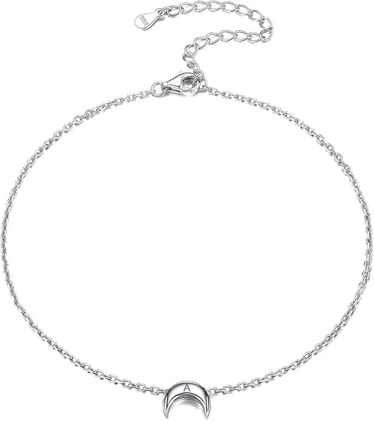 ChicSilver Personalized 925 Sterling Silver Tiny Heart/Moon/Star/Sun/Dot/Triangle Anklets Simple Dainty Foot Jewelry for Women, Silver/Gold Plated/Rose Gold Plated