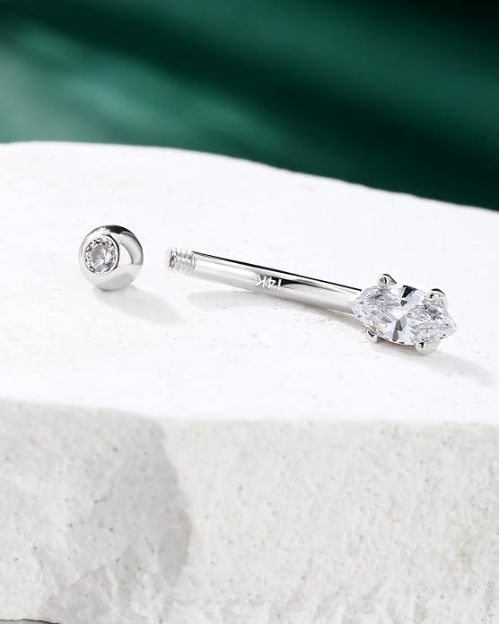 COCHARM 14K Gold Marquise CZ Belly Button Rings - White Yellow Diamond Navel Rings for Women Men - 14G Belly Piercing Jewelry