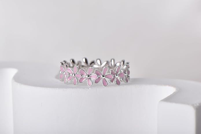 925 Sterling Silver Dainty Daisy Butterfly Paw Heart Eternity Rings Blue Flower Finger Rings for Women Stacking Promise Rings Gift Jewelry