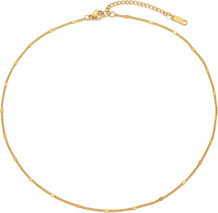 Gold Chain Necklace for Women Dainty Simple Satellite Beaded Twisted Chain Choker Necklace Everyday Jewelry Christmas Gifts