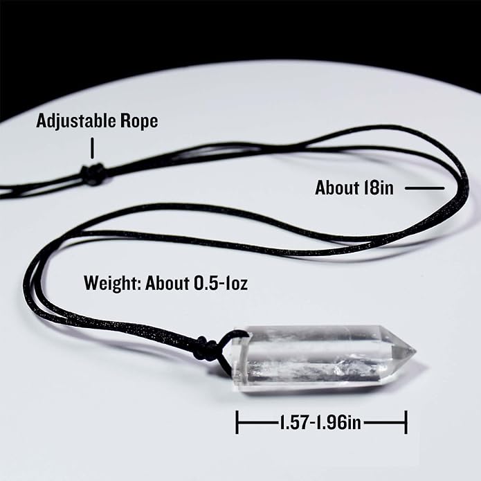 Runyangshi Healing Crystal Pendants, Single Pointed Natural Crystal Quartz Necklace 6 Faceted Chakra Crystal Wand Stone Reiki Energy